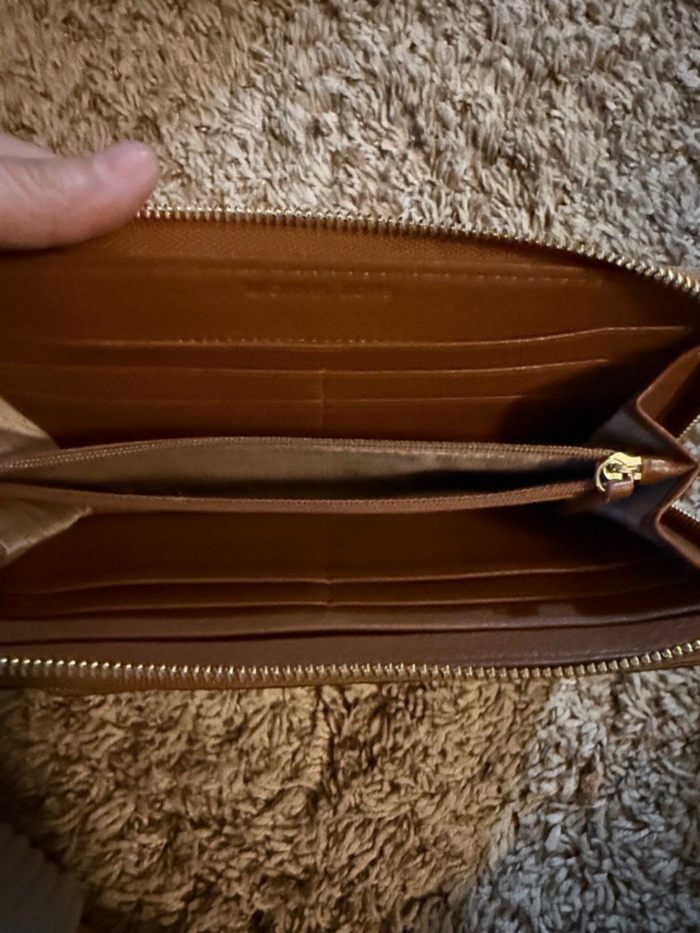 Michael Kors Cognac Leather Zip-Around Wallet with Gold Logo - Picture 4 of 6
